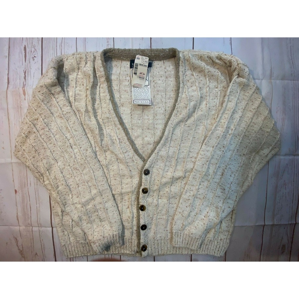 vintage tony lambert design mens sweater cardigan beige cream cotton NWT XL USA